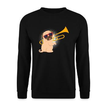 Musician with pug dog plays trombone - Unisex Sweatshirt - black - Front - Alina (178cm) & Michal (187cm)