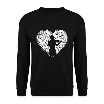 Musikerin ich liebe die Geige - Unisex Pullover - Schwarz - Vorne - Alina (178cm) & Michal (187cm)