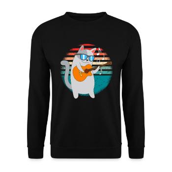 Katzenjammer Katze spielt die Gitarre - Unisex Pullover - Schwarz - Vorne - Alina (178cm) & Michal (187cm)