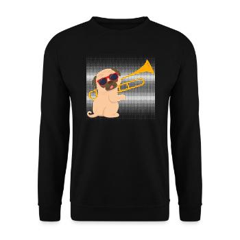 Musician with pug dog plays trombone - Unisex Sweatshirt - black - Front - Alina (178cm) & Michal (187cm)