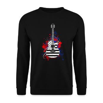 USA Gitarre Country Herzschlag Gitarrist - Unisex Pullover - Schwarz - Vorne - Alina (178cm) & Michal (187cm)
