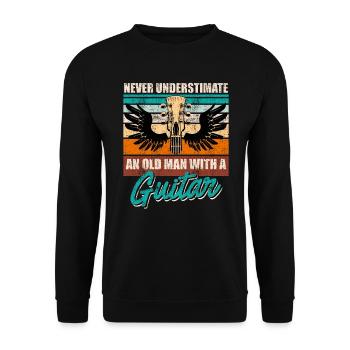 Unterschätze niemals einen alten Mann mit Gitarre - Unisex Pullover - Schwarz - Vorne - Alina (178cm) & Michal (187cm)