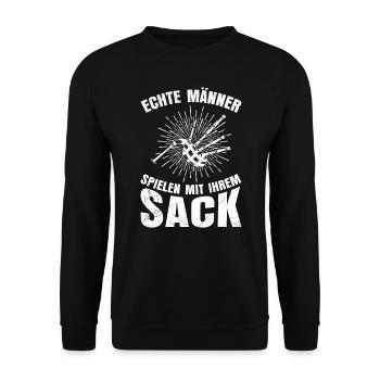 Echte Männer spielen mit ihrem Dudelsack - Unisex Pullover - Schwarz - Vorne - Alina (178cm) & Michal (187cm)