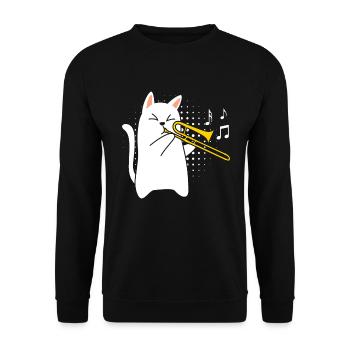 Musicien avec chat joue du trombone - Sweat-shirt Unisexe - noir - Devant - Alina (178cm) & Michal (187cm)