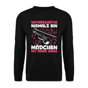 Unterschätze niemals ein Mädchen mit einer Geige - Unisex Pullover - Schwarz - Vorne - Alina (178cm) & Michal (187cm)