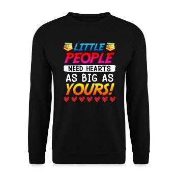 Kleine Menschen brauchen großes Herz Erzieherin - Unisex Pullover - Schwarz - Vorne - Alina (178cm) & Michal (187cm)