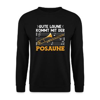 Musiker Laune kommt mit der Posaune - Unisex Pullover - Schwarz - Vorne - Alina (178cm) & Michal (187cm)