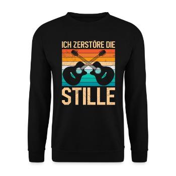 Ich zerstöre die Stille ich spiele Gitarre - Unisex Pullover - Schwarz - Vorne - Alina (178cm) & Michal (187cm)