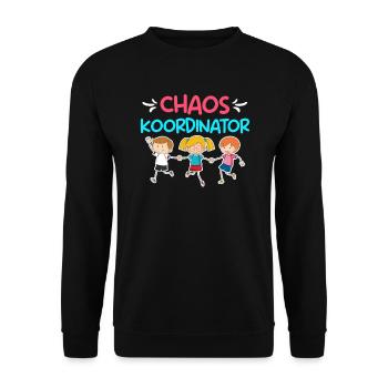 Kinder Chaos Koordinator im Kindergarten - Unisex Pullover - Schwarz - Vorne - Alina (178cm) & Michal (187cm)