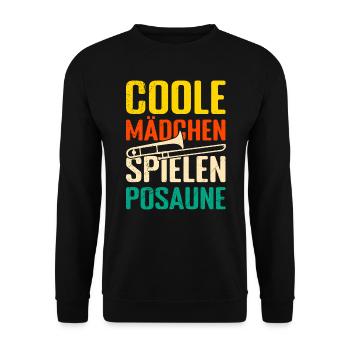 Musikerin Coole Mädchen spielen Posaune - Unisex Pullover - Schwarz - Vorne - Alina (178cm) & Michal (187cm)