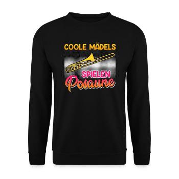 Musikerin Coole Mädchen spielen Posaune - Unisex Pullover - Schwarz - Vorne - Alina (178cm) & Michal (187cm)