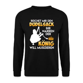 Der König will musizieren reicht mir den Dudelsack - Unisex Pullover - Schwarz - Vorne - Alina (178cm) & Michal (187cm)