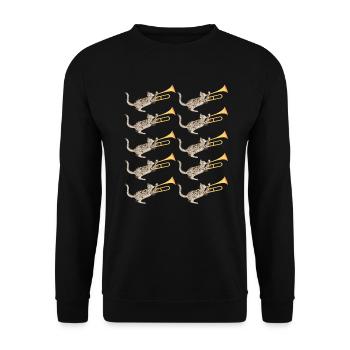Musicien avec chat avec trombone - Sweat-shirt Unisexe - noir - Devant - Alina (178cm) & Michal (187cm)