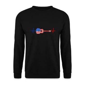 USA Gitarre Country Herzschlag Gitarrist - Unisex Pullover - Schwarz - Vorne - Alina (178cm) & Michal (187cm)