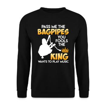 Der König will musizieren reicht mir den Dudelsack - Unisex Pullover - Schwarz - Vorne - Alina (178cm) & Michal (187cm)