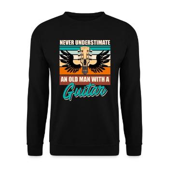 Unterschätze niemals einen alten Mann mit Gitarre - Unisex Pullover - Schwarz - Vorne - Alina (178cm) & Michal (187cm)