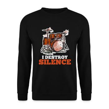 Ich zerstöre Stille mit meinem Schlagzeug - Unisex Pullover - Schwarz - Vorne - Alina (178cm) & Michal (187cm)