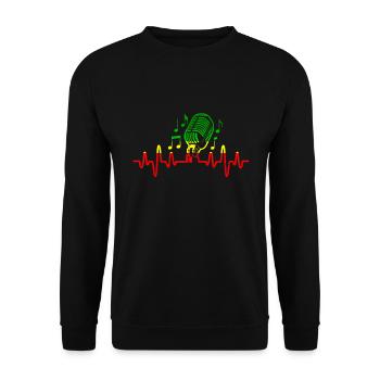 Herzschlag Reggae Musik Ich liebe Musik Noten - Unisex Pullover - Schwarz - Vorne - Alina (178cm) & Michal (187cm)