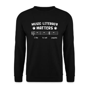 Musiker Noten lesen spielt eine Rolle Musik Noten - Unisex Pullover - Schwarz - Vorne - Alina (178cm) & Michal (187cm)