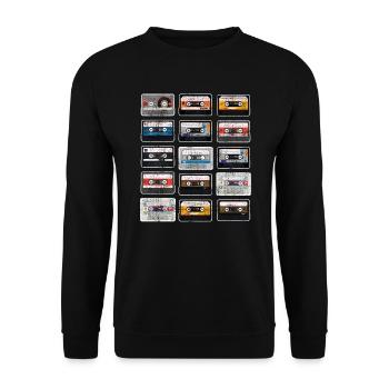 Ich bin ein Kind der 90er Jahre Kassetten 90er - Unisex Pullover - Schwarz - Vorne - Alina (178cm) & Michal (187cm)