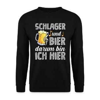 Musik Konzert Darum bin ich hier Bier und Schlager - Unisex Pullover - Schwarz - Vorne - Alina (178cm) & Michal (187cm)
