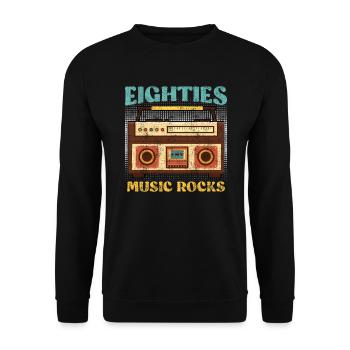 Eighties Musik rockt Ich bin aus den 80er - Unisex Pullover - Schwarz - Vorne - Alina (178cm) & Michal (187cm)