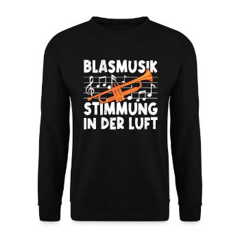 Stimmung in der Luft Blasmusik Orchester Trompete - Unisex Pullover - Schwarz - Vorne - Alina (178cm) & Michal (187cm)