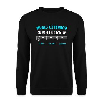 Musiker Noten lesen spielt eine Rolle Musik Noten - Unisex Pullover - Schwarz - Vorne - Alina (178cm) & Michal (187cm)