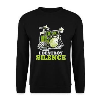 Ich zerstöre Stille mit meinem Schlagzeug - Unisex Pullover - Schwarz - Vorne - Alina (178cm) & Michal (187cm)