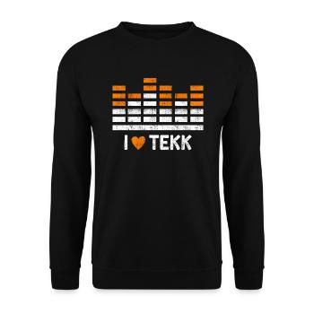 Club DJ Musik ich liebe TEKK Techno - Unisex Pullover - Schwarz - Vorne - Alina (178cm) & Michal (187cm)