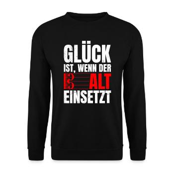 Glück ist wenn der Alt einsetzt Musik Noten - Unisex Pullover - Schwarz - Vorne - Alina (178cm) & Michal (187cm)