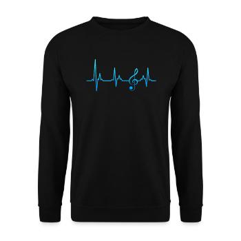 Notenschlüssel mein Herz schlägt für Musik Noten - Unisex Pullover - Schwarz - Vorne - Alina (178cm) & Michal (187cm)