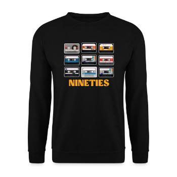 Ich bin ein Kind der 90er Jahre Kassetten 90er - Unisex Pullover - Schwarz - Vorne - Alina (178cm) & Michal (187cm)