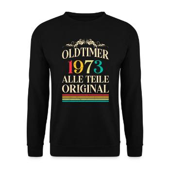 Oldtimer 1973 50 Jahre 50. Geburtstag Herren - Unisex Pullover - Schwarz - Vorne - Alina (178cm) & Michal (187cm)
