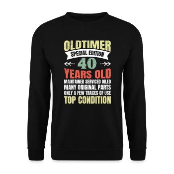 Oldtimer 40 Jahre alt 40. Geburtstag Herren - Unisex Pullover - Schwarz - Vorne - Alina (178cm) & Michal (187cm)