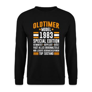 1983 Oldtimer alle Teile original 40 Jahre - Unisex Pullover - Schwarz - Vorne - Alina (178cm) & Michal (187cm)