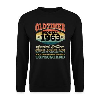 Oldtimer 1963er Modell 60 Jahre Männer - Unisex Pullover - Schwarz - Vorne - Alina (178cm) & Michal (187cm)