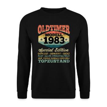 Oldtimer Modell 1983 40 Jahre 40. Geburtstag - Unisex Pullover - Schwarz - Vorne - Alina (178cm) & Michal (187cm)