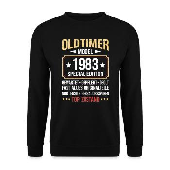 1983 Oldtimer alle Teile original 40 Jahre - Unisex Pullover - Schwarz - Vorne - Alina (178cm) & Michal (187cm)