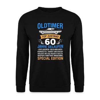 Oldtimer 60 Jahre alt 60. Geburtstag - Unisex Pullover - Schwarz - Vorne - Alina (178cm) & Michal (187cm)