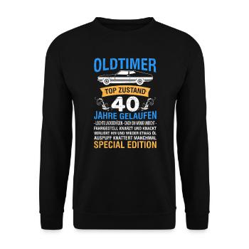 Oldtimer 40 Jahre alt 40. Geburtstag Herren - Unisex Pullover - Schwarz - Vorne - Alina (178cm) & Michal (187cm)