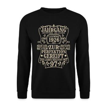 Geburtstagsgeschenk Geboren 1926 97 Jahre - Unisex Pullover - Schwarz - Vorne - Alina (178cm) & Michal (187cm)