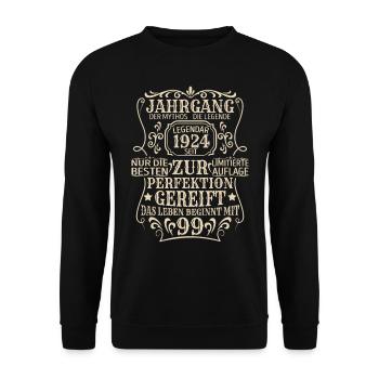 Geburtstagsgeschenk Geboren 1924 99 Jahre - Unisex Pullover - Schwarz - Vorne - Alina (178cm) & Michal (187cm)