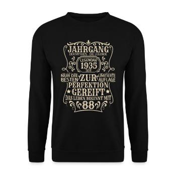 Geburtstagsgeschenk Geboren 1935 88 Jahre - Unisex Pullover - Schwarz - Vorne - Alina (178cm) & Michal (187cm)