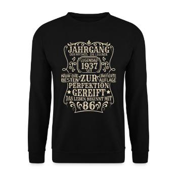 Geburtstagsgeschenk Geboren 1937 86 Jahre - Unisex Pullover - Schwarz - Vorne - Alina (178cm) & Michal (187cm)