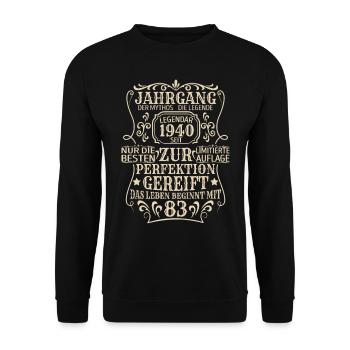Geburtstagsgeschenk Geboren 1940 83 Jahre - Unisex Pullover - Schwarz - Vorne - Alina (178cm) & Michal (187cm)