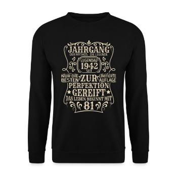 Geburtstagsgeschenk Geboren 1942 81 Jahre - Unisex Pullover - Schwarz - Vorne - Alina (178cm) & Michal (187cm)