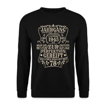 Geburtstagsgeschenk Geboren 1945 78 Jahre - Unisex Pullover - Schwarz - Vorne - Alina (178cm) & Michal (187cm)
