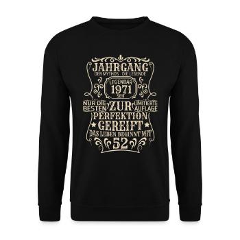 Geburtstagsgeschenk Geboren 1971 52 Jahre - Unisex Pullover - Schwarz - Vorne - Alina (178cm) & Michal (187cm)