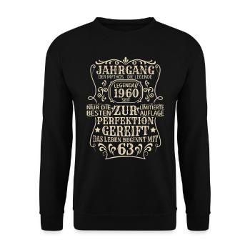 Geburtstagsgeschenk Geboren 1960 63 Jahre - Unisex Pullover - Schwarz - Vorne - Alina (178cm) & Michal (187cm)